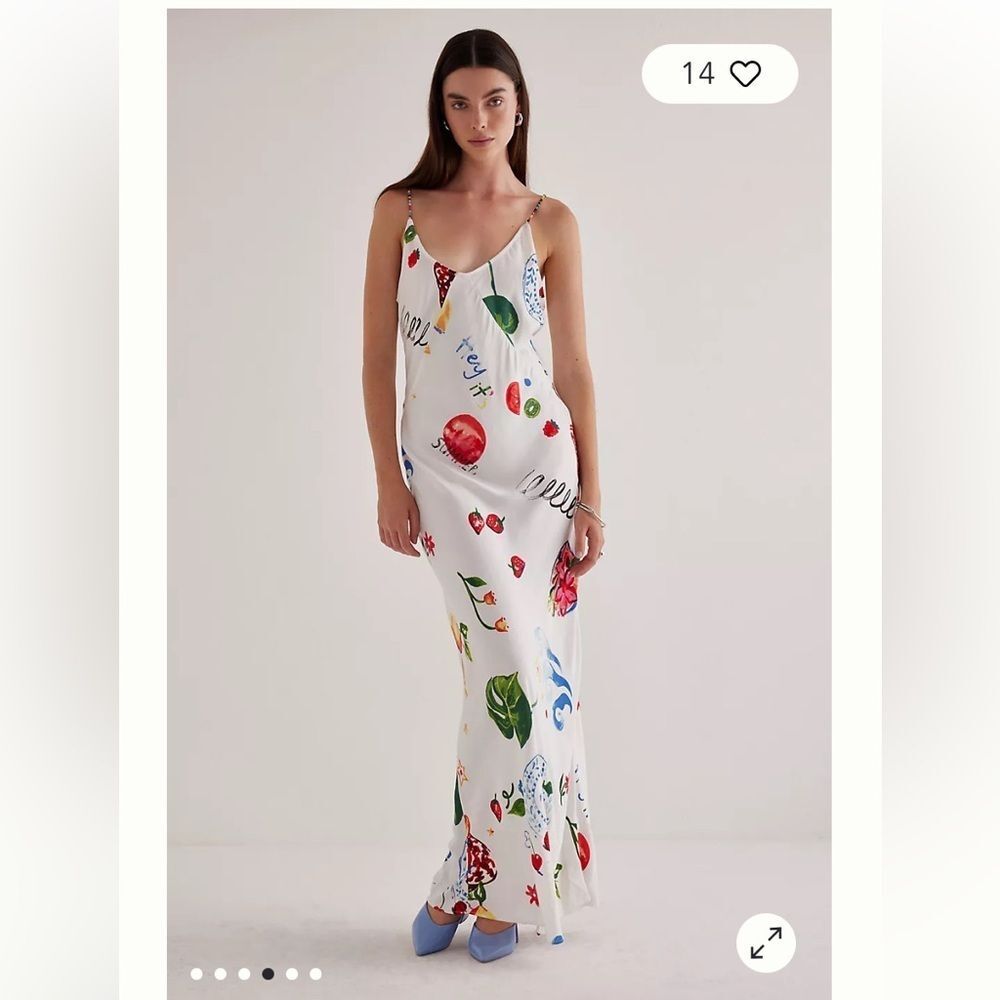Damson Madder Anthropologie Calypso White Slip Maxi Dress with Multicolor Print - Picture 4 of 9